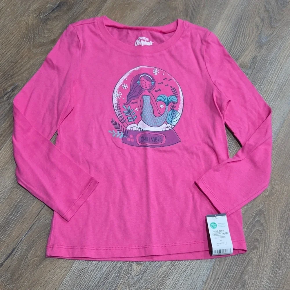 OshKosh Originals Girls Pink Mermaid Snow Globe Chill Vibes Graphic Tee 5T NWT